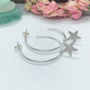 Star Hoop Earrings, Sterling Silver Hoops