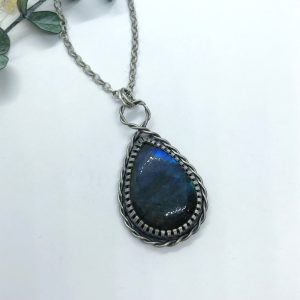 Labradorite Necklace, Sterling Silver with Natural Labradorite, Oxidised Satin Finish