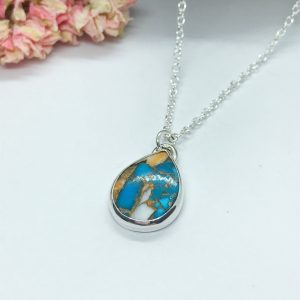 Turquoise Pendant,  Sterling Silver, Spiney Copper Turquoise
