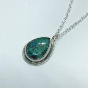 Green Blue Chrysocolla Necklace, Sterling Silver