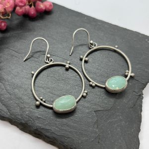 Amazonite Circle Earrings, Oxidised Sterling Silver