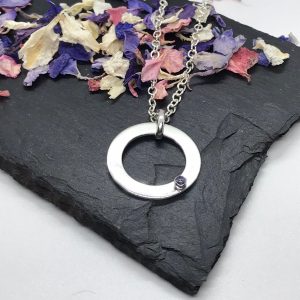 Iolite Washer Necklace,  Sterling Silver Circle Washer