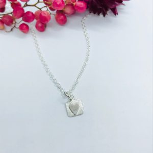 Tiny Tab Heart Necklace,  Sterling Silver Layering Necklace