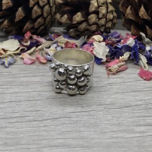 Wide Band Silver Pebbles Ring