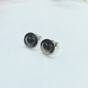 Circle Heart Stud Earrings, Sterling Silver