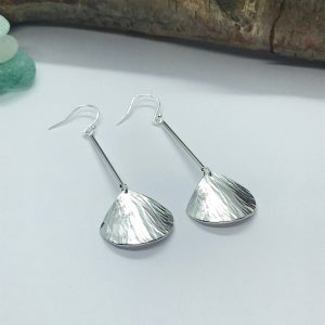 Fan Dangle Drop Earrings, Sterling Silver Fan Earrings