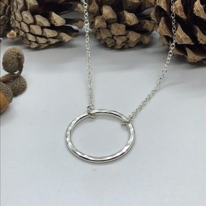 Textured Open Circle Necklace,  Sterling Silver