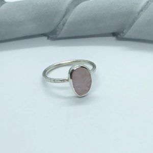 Pink Morganite Stacker Ring, Sterling Silver Narrow Band