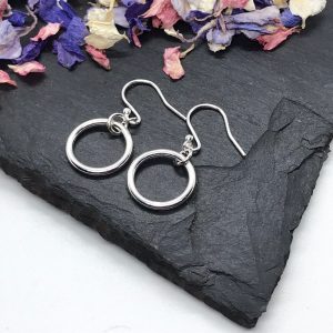 Circle Dangle Earrings, Sterling Silver Smooth Circular Earrings