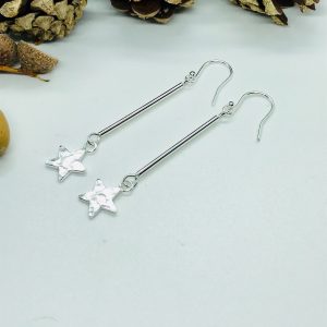 Star Dangle Drop Earrings, Hammered  Sterling Silver Stars