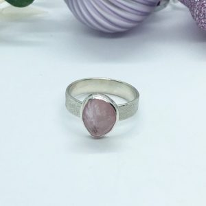 Morganite Ring, Pink, Sterling Silver Wide Band