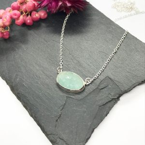 Blue Aquamarine Pendant, Sterling Silver with Free Form Natural Aquamarine