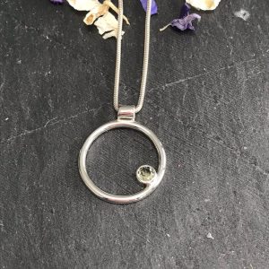 Circle Necklace with Lemon Quartz, Sterling Silver Snake Chain