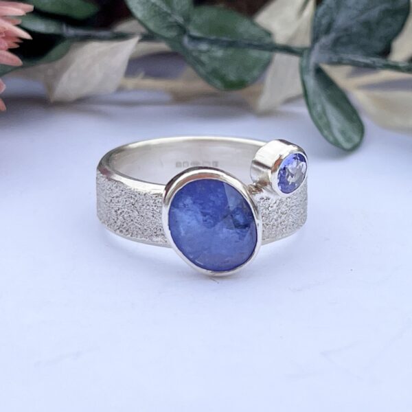 LorriSilver Jewellery, tanzanite ring with two tanzanites