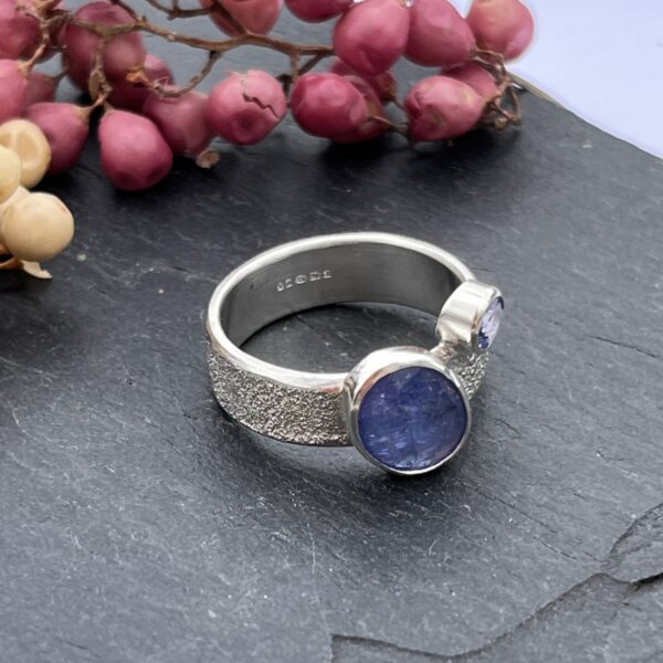 LorriSilver Jewellery, tanzanite ring with two tanzanites