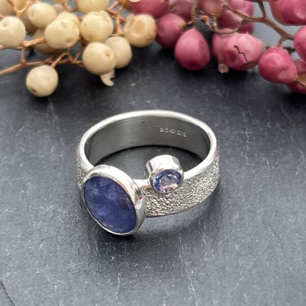 LorriSilver Jewellery, tanzanite ring with two tanzanites