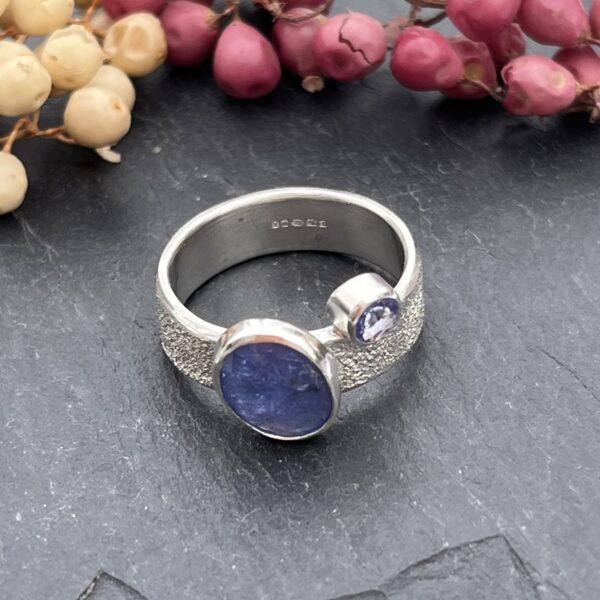 LorriSilver Jewellery, tanzanite ring with two tanzanites