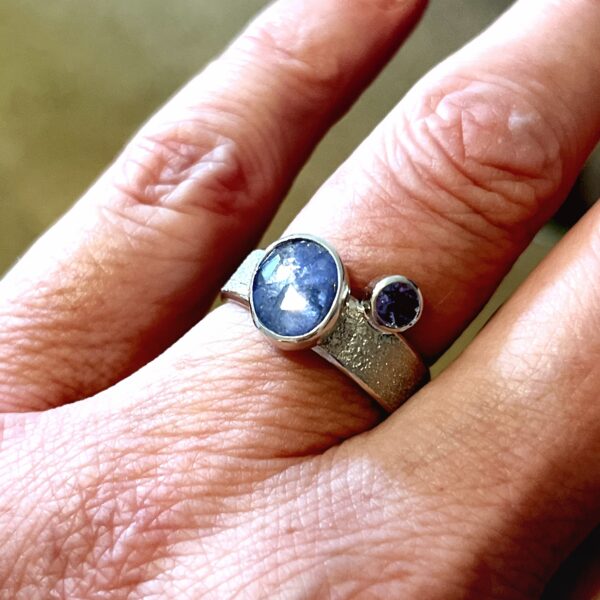 LorriSilver Jewellery, tanzanite ring with two tanzanites