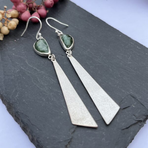 LorriSilver Jewellery, green tourmaline and triangle earrings