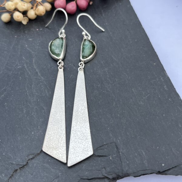 LorriSilver Jewellery, green tourmaline and triangle earrings