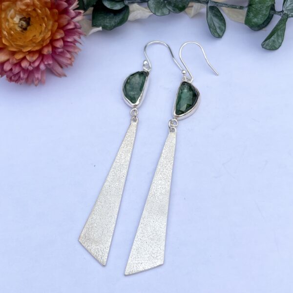 LorriSilver Jewellery, green tourmaline and triangle earrings