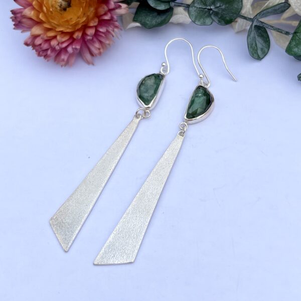 LorriSilver Jewellery, green tourmaline and triangle earrings