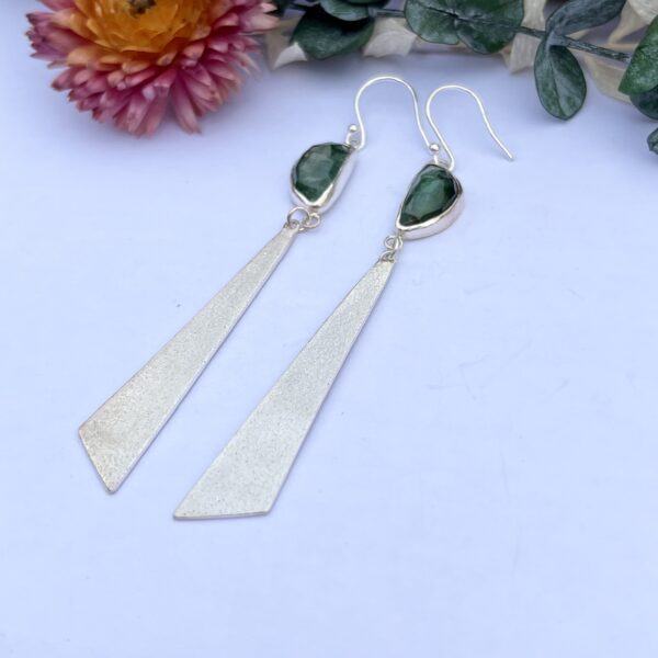 LorriSilver Jewellery, green tourmaline and triangle earrings