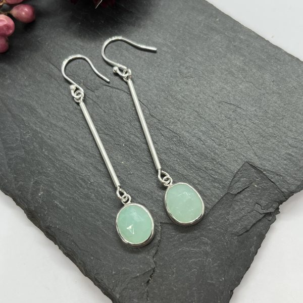 Amazonite drop earrings on grey tile