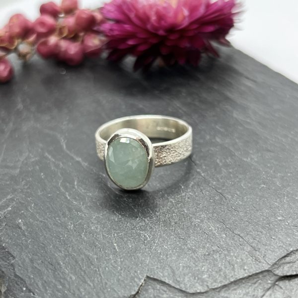 LorriSilverJewellery, aquamarine ring on slate tile