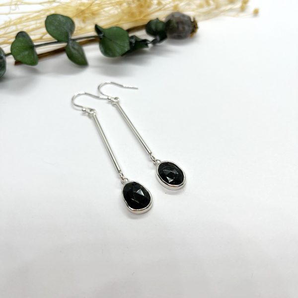 Black Tourmaline drop earrings on white background