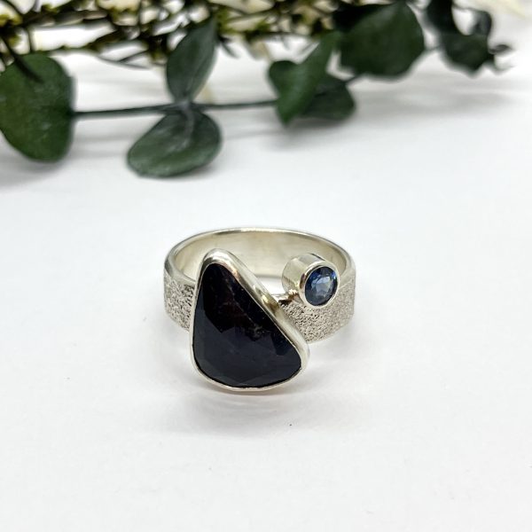 LorriSilverJewellery, double sapphire ring on white background