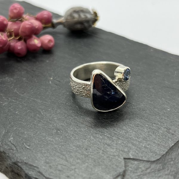 LorriSilverJewellery, double sapphire ring on white background