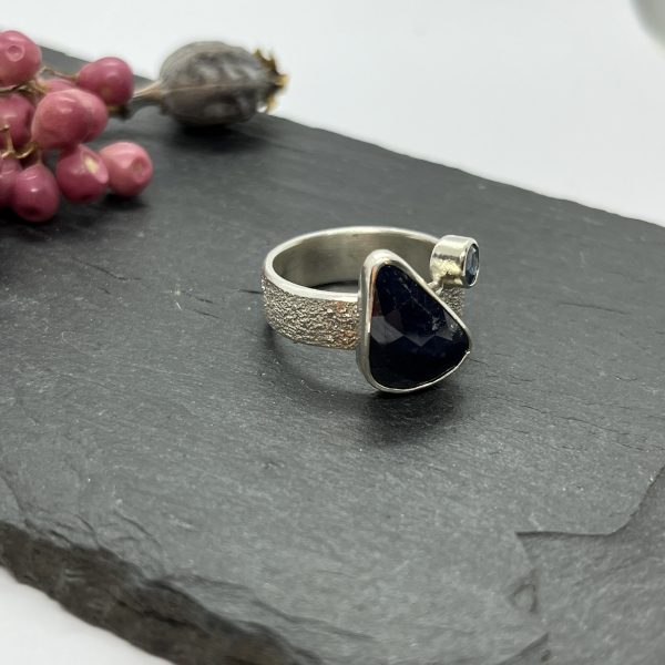 LorriSilverJewellery, double sapphire ring on white background