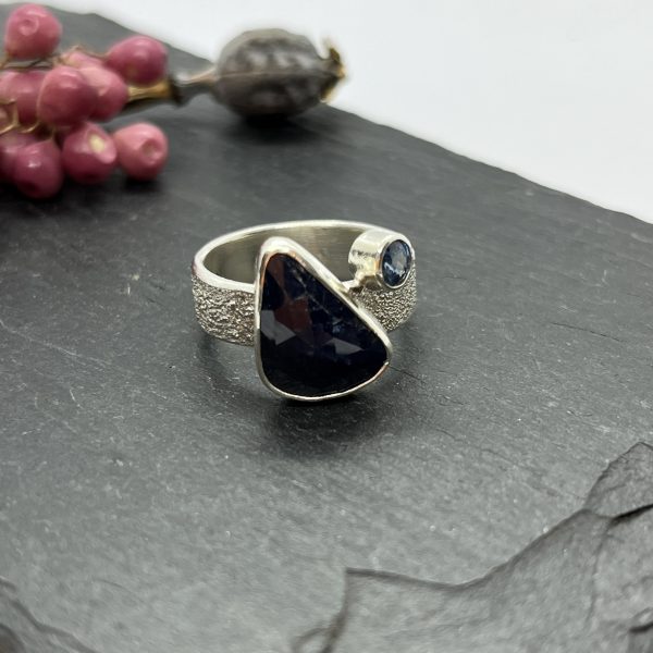 LorriSilverJewellery, double sapphire ring on white background