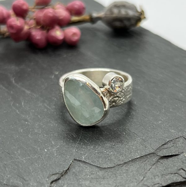 LorriSilverJewellery, double aquamarine ring on white background