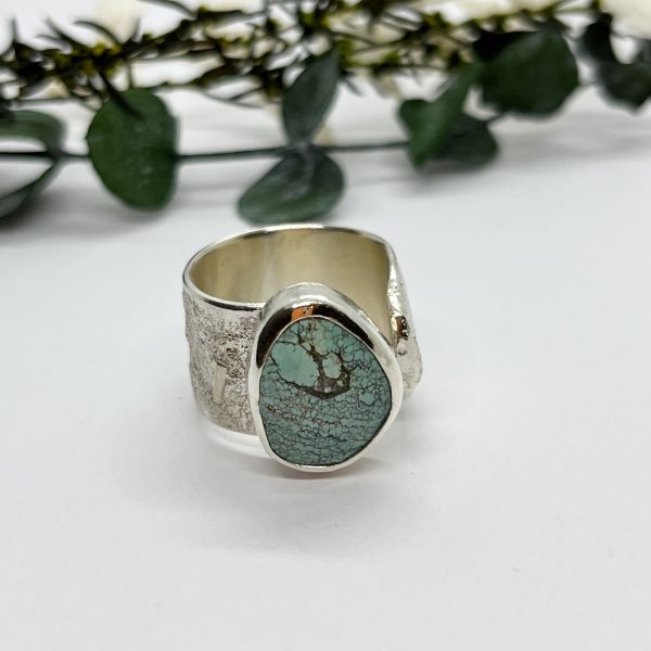 LorriSilverJewellery, turquoise wide band ring on white background