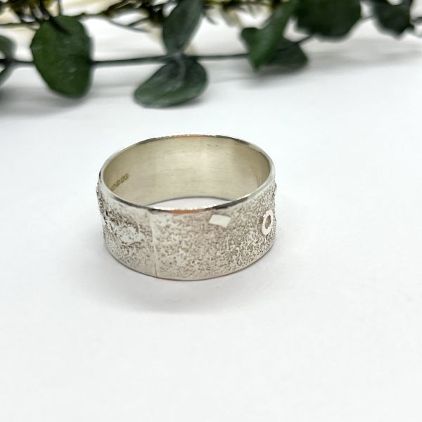 LorriSilverJewellery, moss aquamarine wide band ring on white background