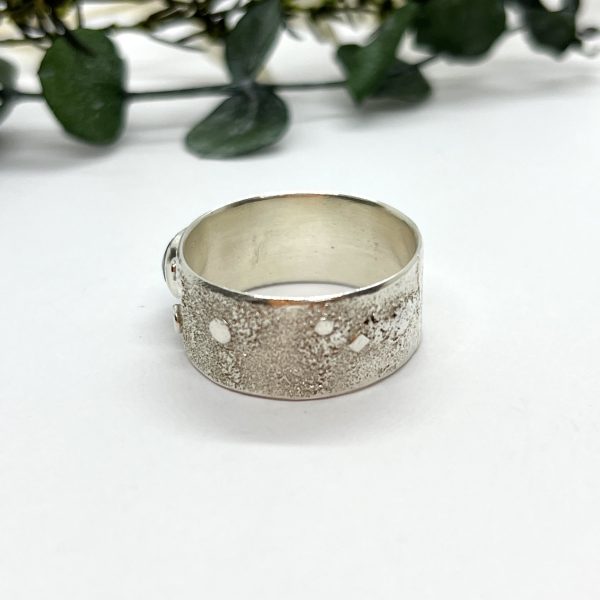 LorriSilverJewellery, moss aquamarine wide band ring on white background