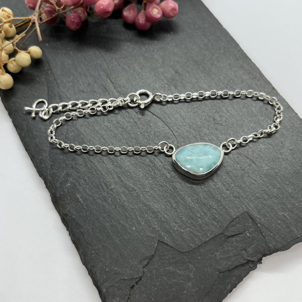 LorriSilver jewellery larimar bracelet on grey background