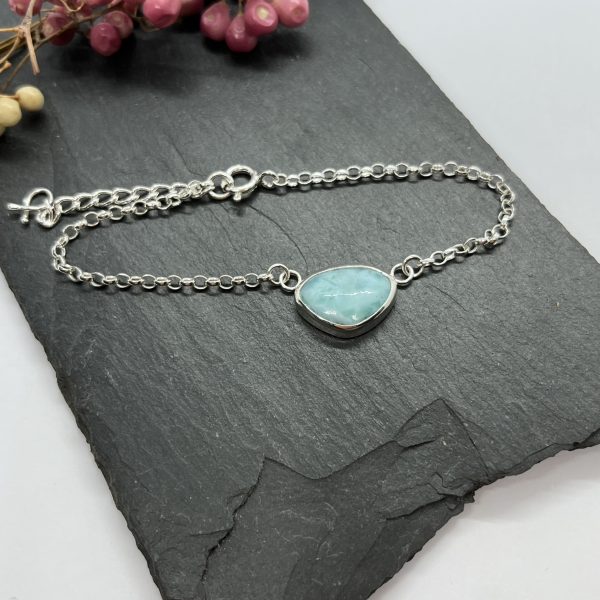 LorriSilver jewellery larimar bracelet on grey background