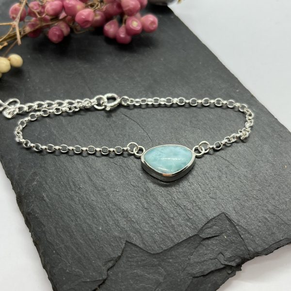 LorriSilver jewellery larimar bracelet on grey background