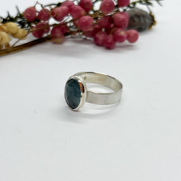 Lorrisilver Jewellery Moss aquamarine ring on slate tile