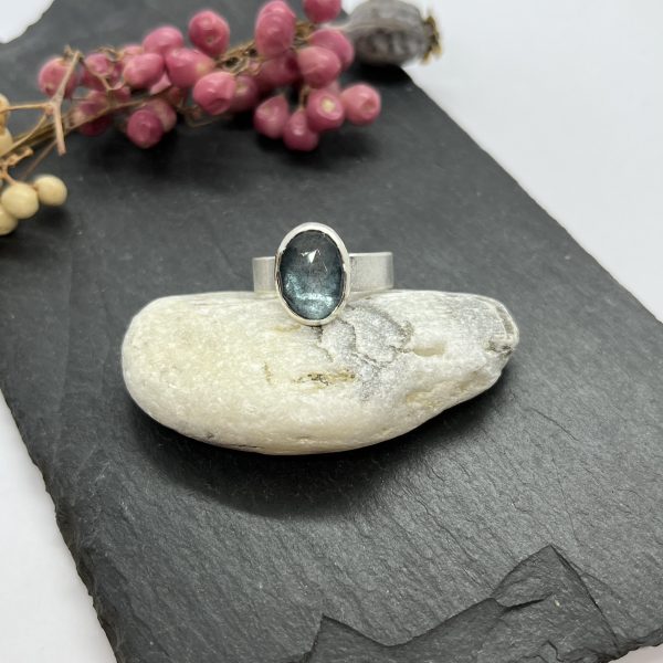 Lorrisilver Jewellery Moss aquamarine ring on slate tile