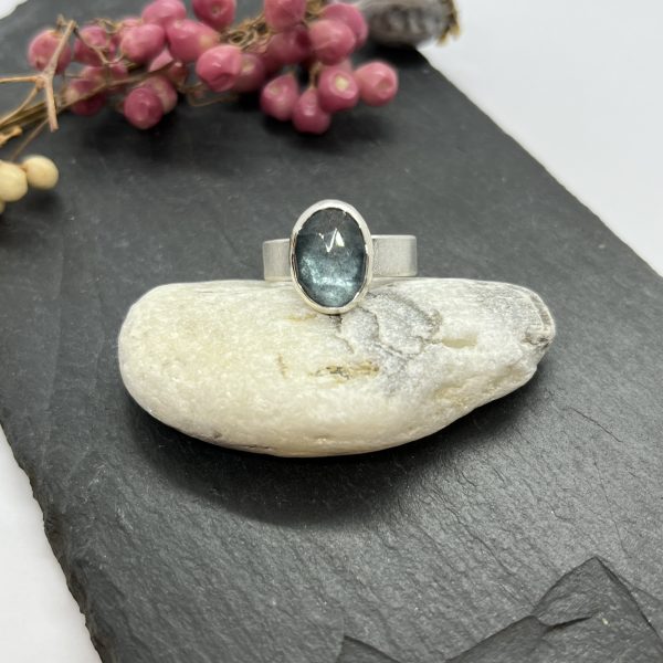 Lorrisilver Jewellery Moss aquamarine ring on slate tile