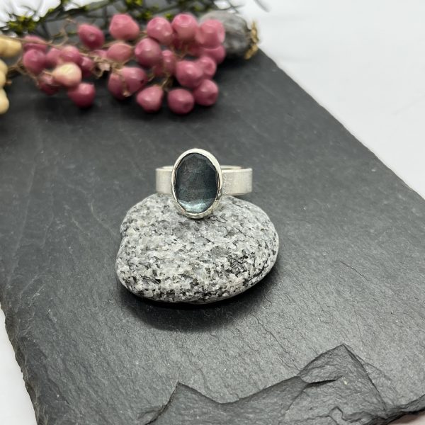 Lorrisilver Jewellery Moss aquamarine ring on slate tile