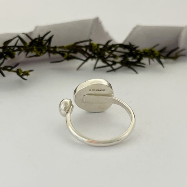 Lorrisilver Jewellery, aqua sea glass ring on white background