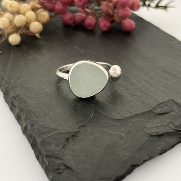 Lorrisilver Jewellery, aqua sea glass ring on grey tile