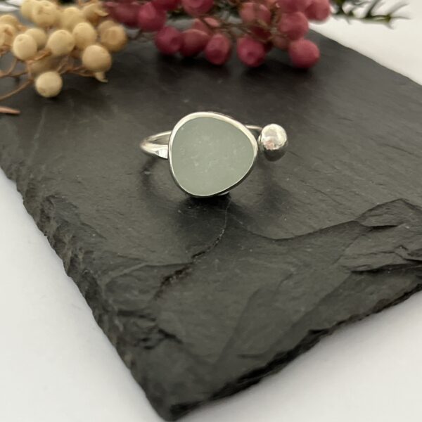 Lorrisilver Jewellery, aqua sea glass ring on grey tile