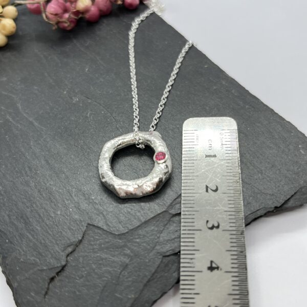 LorriSilver Jewellery, pink topaz molten circle necklace