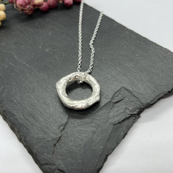 LorriSilver Jewellery, pink topaz molten circle necklace